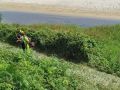 Operarios desbrozando en el entorno de un arenal del municipio