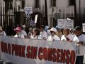 Un instante de la manifestación del colectivo en Compostela