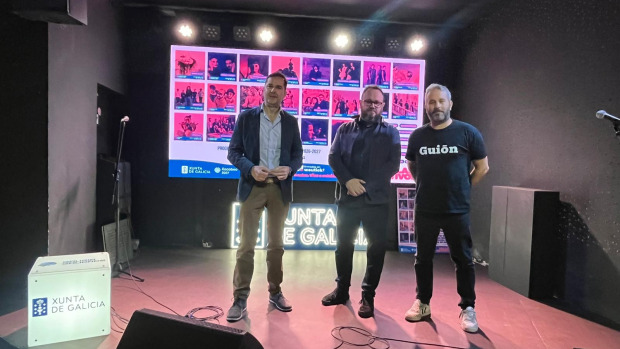 Jacobo Sutil, director de Industrias Culturais; Rubén Coca, de Artyc Content, y Alejandro López, de Guión Clube