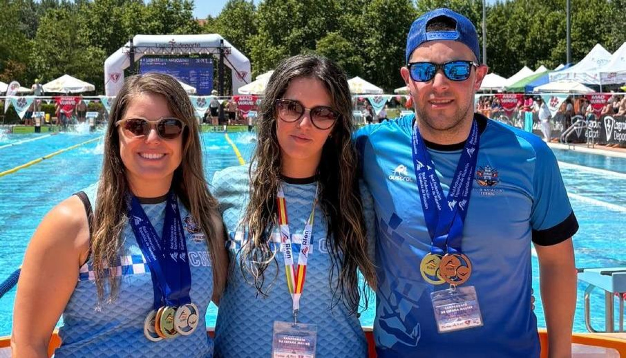 Blanca Hermida, Naila Rañales y David Diz, durante el Campeonato de España máster