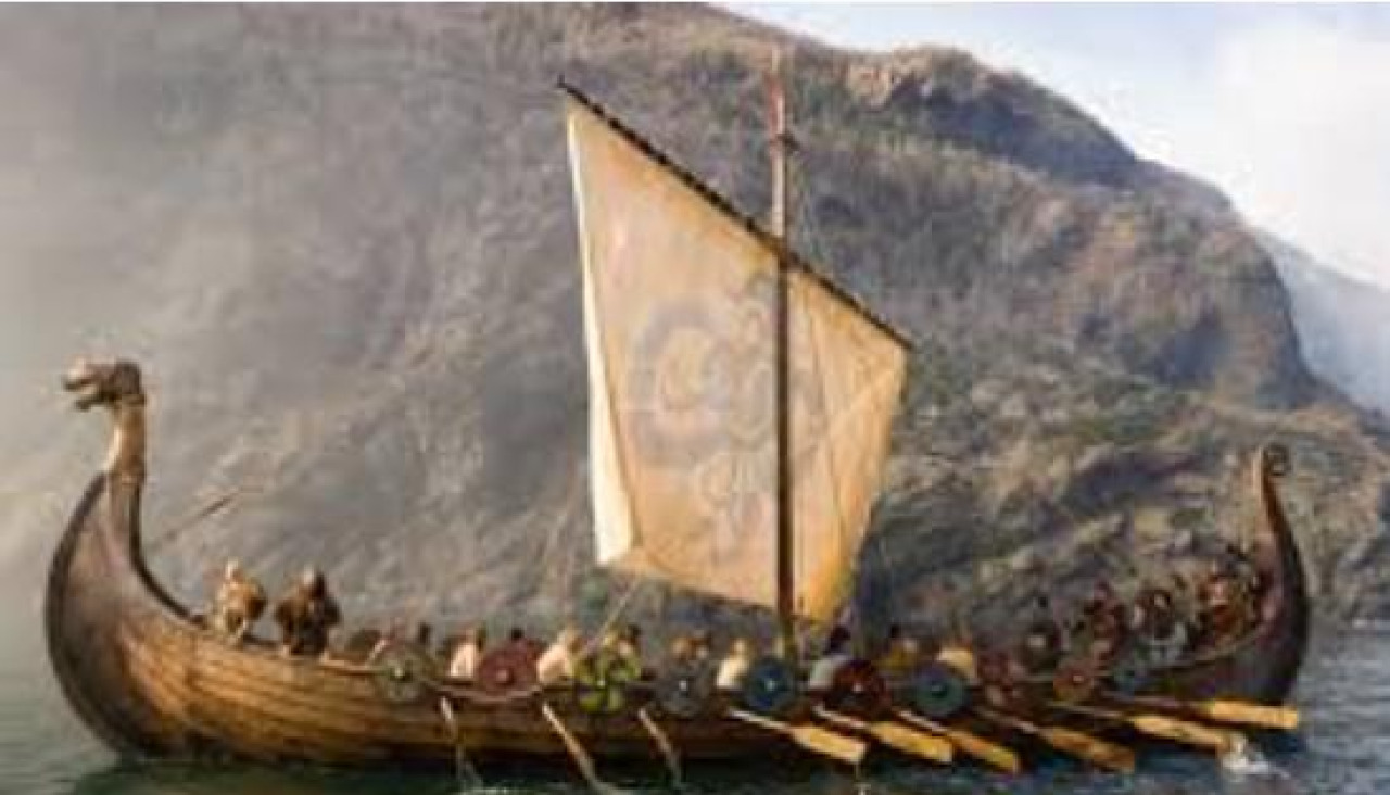 Imagen de una nave drakkar en navegación