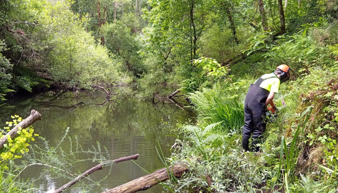 Uno de los operarios de Augas de Galicia en las labores de conservación